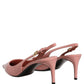 Pink Leather Mid Heels Slingbacks Shoes