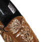 Brown Velvet Floral Embroidery Loafers Shoes