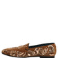 Brown Velvet Floral Embroidery Loafers Shoes