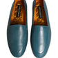 Blue Leather Logo Slip On Men Loafers Shoes