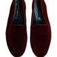 Maroon Velvet Slip On Men Flats Loafers Shoes