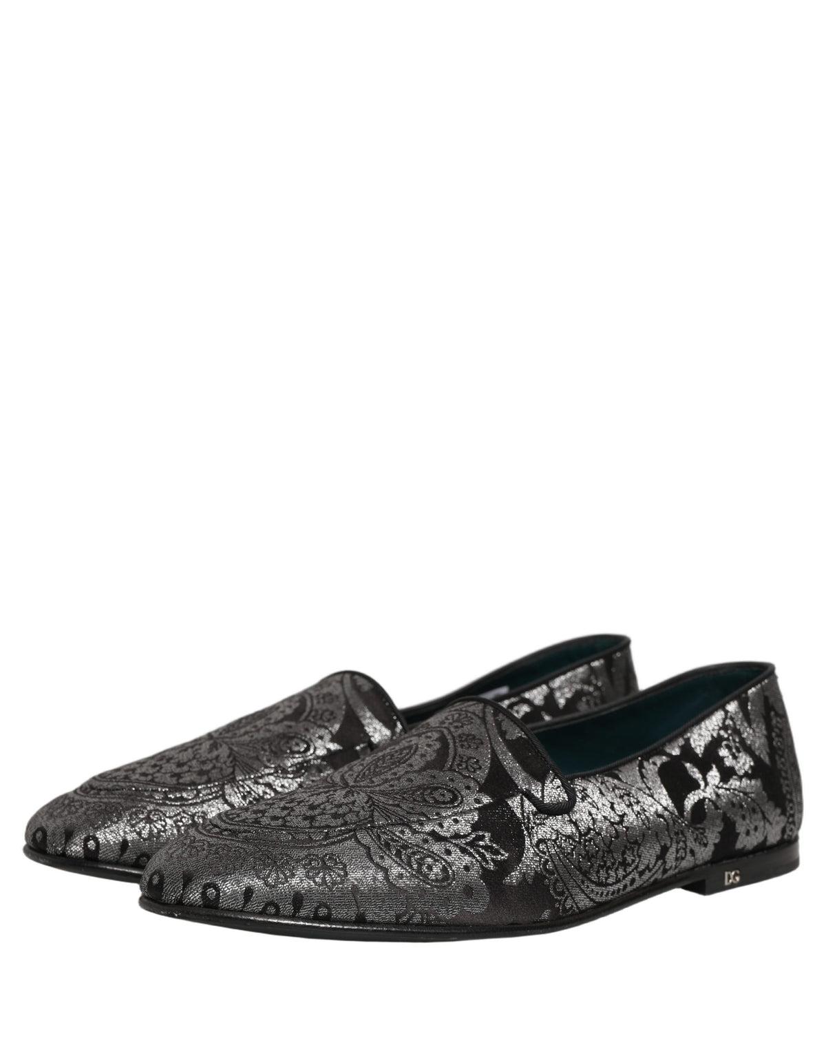 Silver Jacquard Leather Slip On Loafers Shoes
