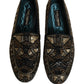 Black Gold Embellished Slip On Loafers Shoes