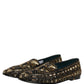 Black Gold Embellished Slip On Loafers Shoes