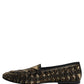 Black Gold Embellished Slip On Loafers Shoes
