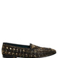 Black Gold Embellished Slip On Loafers Shoes
