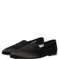 Black Satin Logo Slip On Flats Loafers Shoes
