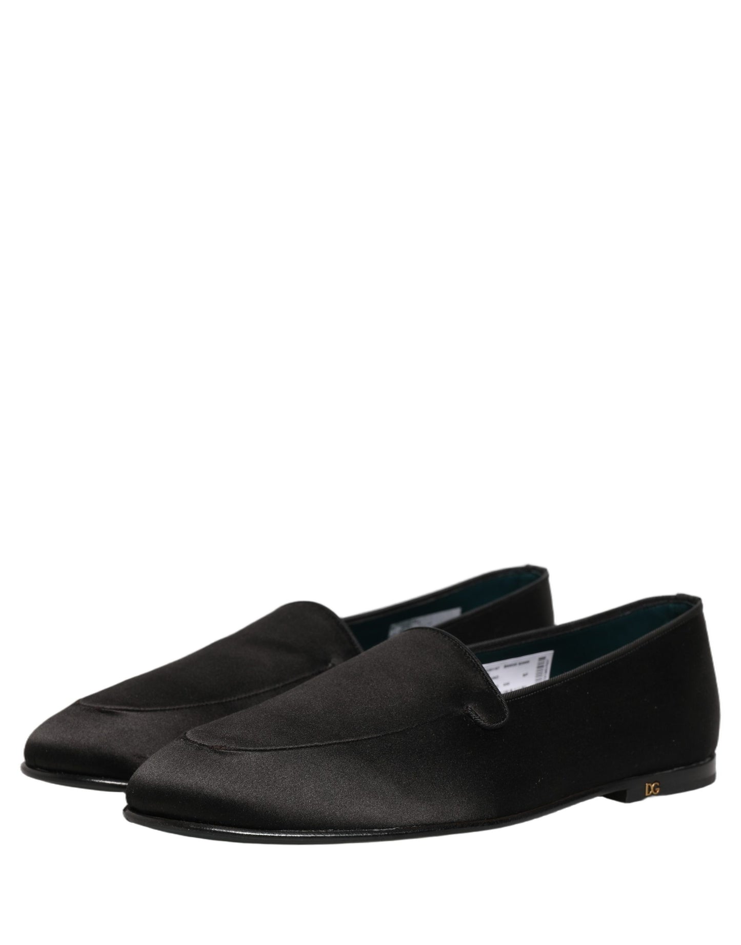 Black Satin Logo Slip On Flats Loafers Shoes