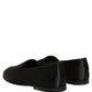 Black Satin Logo Slip On Flats Loafers Shoes