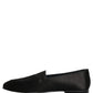 Black Satin Logo Slip On Flats Loafers Shoes