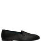Black Satin Logo Slip On Flats Loafers Shoes