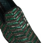 Silver Green Embellished Dress Loafers Shoes
