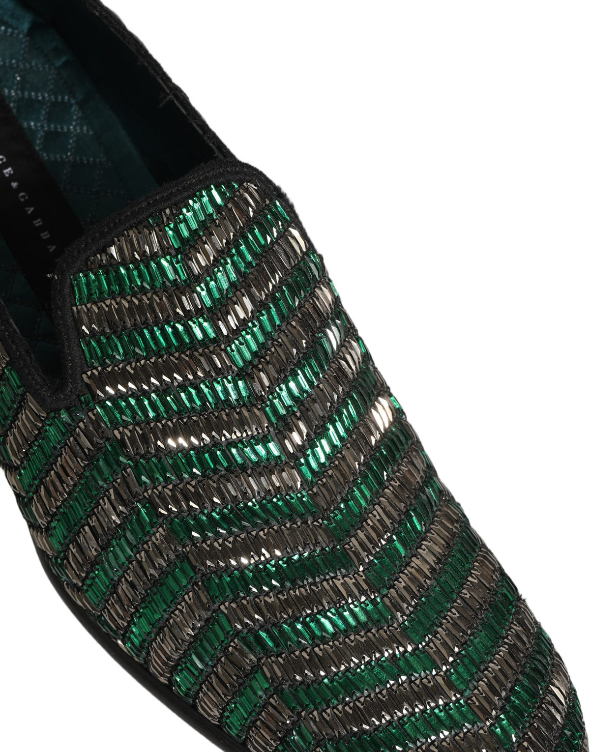 Silver Green Embellished Dress Loafers Shoes