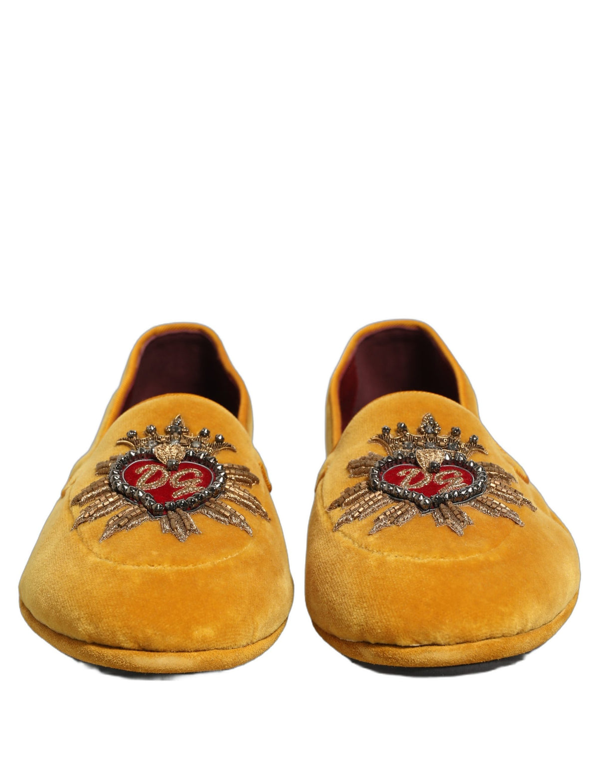 Yellow Velvet DG Heart Loafers Flats Shoes