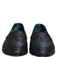 Blue Jacquard Leather Slip On Loafers Shoes