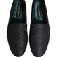 Blue Jacquard Leather Slip On Loafers Shoes
