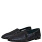 Blue Jacquard Leather Slip On Loafers Shoes