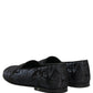 Blue Jacquard Leather Slip On Loafers Shoes