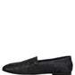 Blue Jacquard Leather Slip On Loafers Shoes