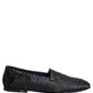 Blue Jacquard Leather Slip On Loafers Shoes