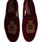 Maroon Velvet Crown Embroidery Loafers Shoes