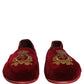 Maroon Velvet Crown Embroidery Loafers Shoes