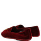 Maroon Velvet Crown Embroidery Loafers Shoes