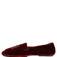 Maroon Velvet Crown Embroidery Loafers Shoes