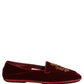 Maroon Velvet Crown Embroidery Loafers Shoes