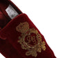 Maroon Velvet Crown Embroidery Loafers Shoes