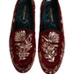 Red Velvet Floral Embroidery Loafers Shoes