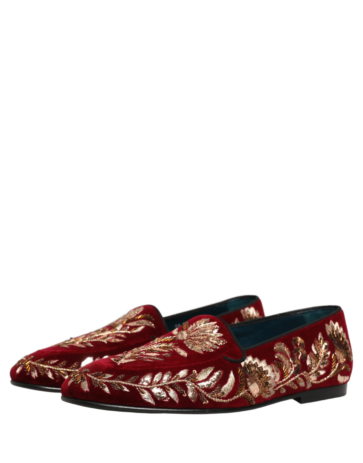 Red Velvet Floral Embroidery Loafers Shoes