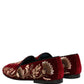 Red Velvet Floral Embroidery Loafers Shoes