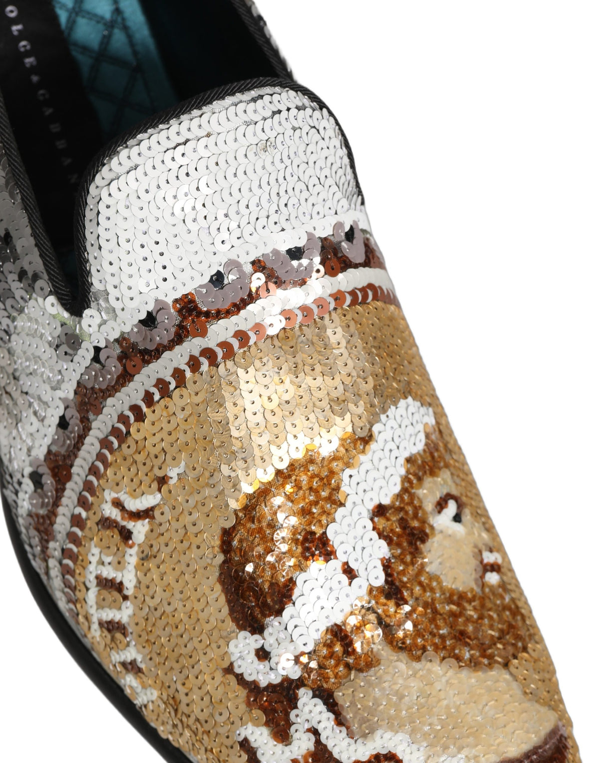 White Gold Sequined Slip On Loafers Shoes