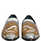White Gold Sequined Slip On Loafers Shoes