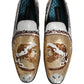 White Gold Sequined Slip On Loafers Shoes
