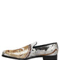 White Gold Sequined Slip On Loafers Shoes