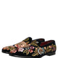 Black Velvet Floral Embroidery Loafers Shoes