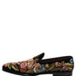 Black Velvet Floral Embroidery Loafers Shoes