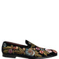 Black Velvet Floral Embroidery Loafers Shoes