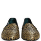 Gold Jacquard Leather Slip On Loafers Shoes