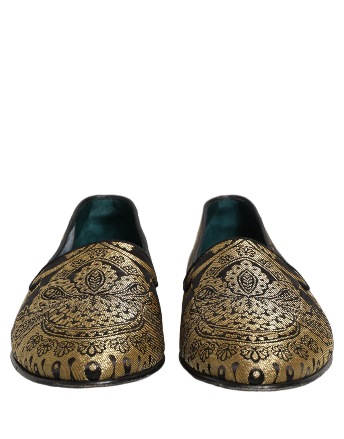 Gold Jacquard Leather Slip On Loafers Shoes
