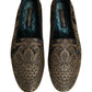 Gold Jacquard Leather Slip On Loafers Shoes