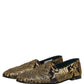 Gold Jacquard Leather Slip On Loafers Shoes
