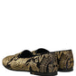 Gold Jacquard Leather Slip On Loafers Shoes