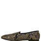 Gold Jacquard Leather Slip On Loafers Shoes