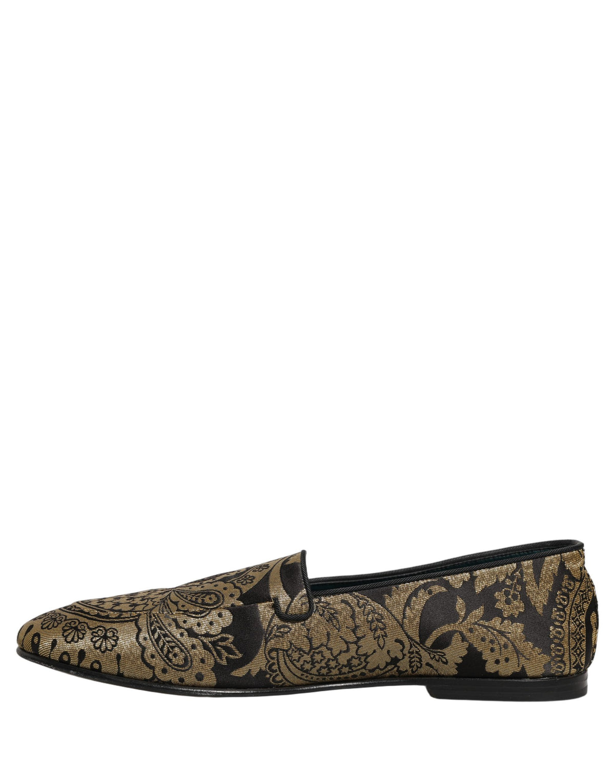 Gold Jacquard Leather Slip On Loafers Shoes