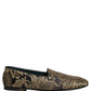 Gold Jacquard Leather Slip On Loafers Shoes