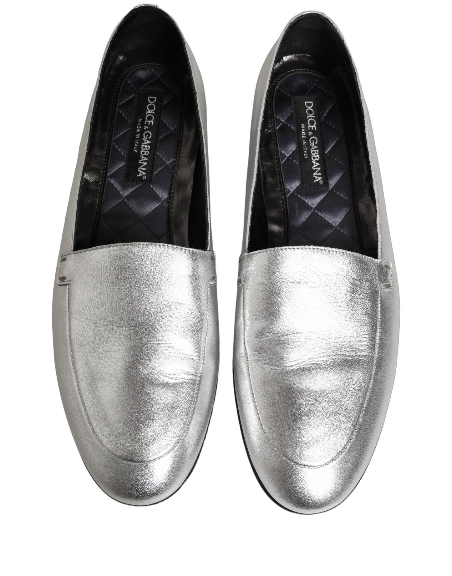 Silver Leather DG Logo Slip On Loafers Shoes