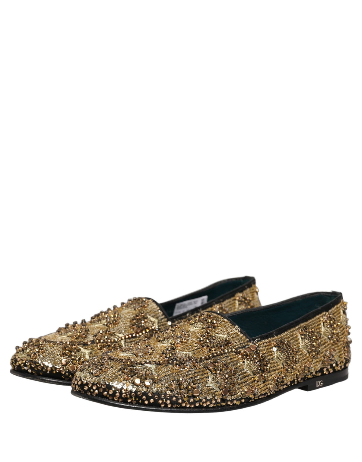 Gold Sequin Embellished Dress Loafers Shoes